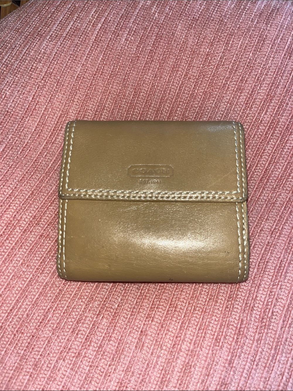Coach Tan Leather Compact Trifold Wallet